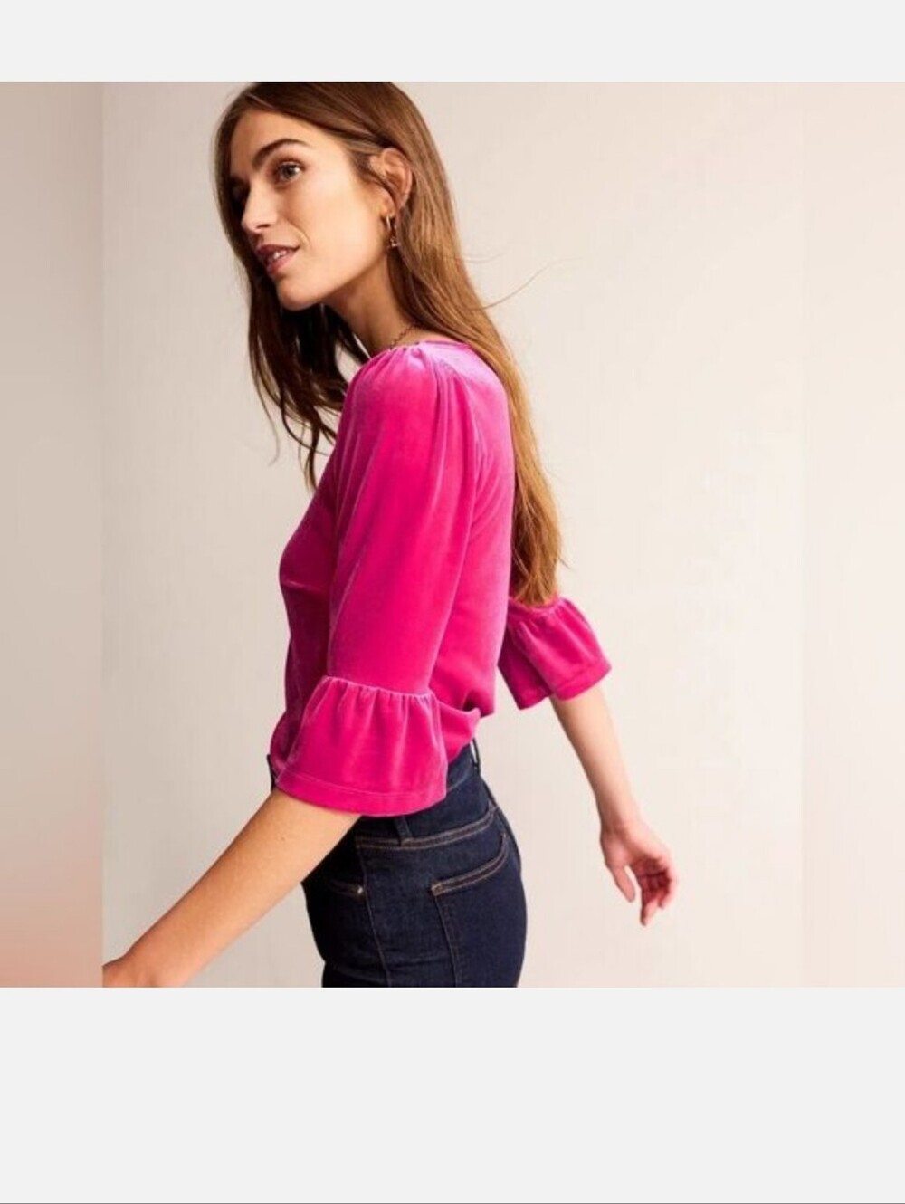 Boden Purple Pink Velvet Ruffle Sleeve Top 8